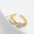 Gold plated twisted open ring featuring micro-paved white cubic zirconia accents - Knot Style