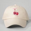Cappellino da baseball color panna con stampa ciliegie e scritta Have a good day da donna - Taglia unica / Beige