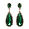 Detailed view of emerald green teardrop earrings with pave-set crystals in gold plating - Large Waterdrop Halo Style (L)