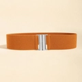 Elastic wide belt in vibrant orange fabric featuring a sleek silver double-bar metal buckle - 5cm Wide / Camel Gold