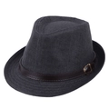 Κλασικό σκούρο γκρι υφαντό καπέλο Fedora με καφέ δερμάτινη ζώνη και χρυσή αγκράφα - M(56-58cm) / Μαύρο