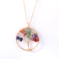 Golden Tree of Life necklace featuring colorful chakra natural crystal stone pendant - 3cm Gold Round