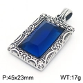 Vintage-Stahlanhänger mit blauem Edelstein und floraler Gravur, Größe 45x23mm - Blau (KP130520-TGX)