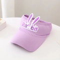 Light purple knitted sun visor for children with 3D cartoon rabbit and Rabbit text - Rabbit Ear Topless Hat / Purple