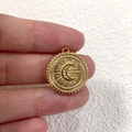 Close-up of golden sun and moon relief pendant with beaded edges for DIY jewelry - 5 Moon