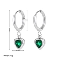 Silberne Edelstahl-Ohrringe mit herzförmigem smaragdgrünem Zirkon-Anhänger - Ohrringe-Silber Grüner Zirkon