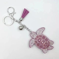 Fashionable purple rhinestone sea turtle keychain with a matching tassel and silver bell - Purple