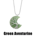 Detail of Green Aventurine crescent moon pendant with silver tree of life wire wrapping - Green Aventurine-Green