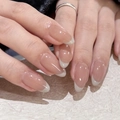 French tip almond press-on nails in nude pink and white for a natural salon look - French White Almond Style(JP4029)