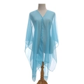 Light blue chiffon shawl with elegant pearl buttons on a professional mannequin - Blue
