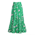 Detail of high-waist skirt with vibrant tropical green banana leaf print on pink fabric - One Size / Matching Sarong Skirt (Single)