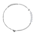 Silver mix chain necklace with heart pendant, faux pearls and cross detail for unisex wear - Reflective Pearl Choker (Length 45+5cm)