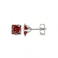 Square red AAA zircon stud earrings with silver four-claw setting for minimalist fashion - Garnet Red