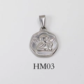 Silver vintage round angel pendant with embossed cupid design and scalloped edges - HM03-Thinking Angel / Silver