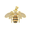 Detailed close-up of a golden bee charm with orange crystals and black enamel stripes - Colorful Zirconia Bee