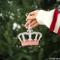 Pink crown Christmas ornament with intricate lace patterns and white ribbon, 12cm size - Pink Gradient Hollow Crown