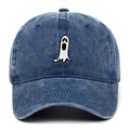 Casquette de baseball en denim délavé bleu marine avec broderie fantôme hurlant - Taille unique / Bleu marine