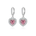 Boucles d'oreilles en argent 925 avec diamants roses en forme de cœur et cristaux - Argent 925 / Boucles d'oreilles roses