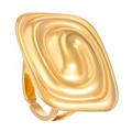 Macro detail of gold-plated ring showing irregular water ripple texture and glossy finish - Stainless Steel Square Swirl Ring (16不锈钢方形旋纹戒指06 18k真金 方形0649)