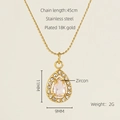 18K gold plated stainless steel necklace featuring a water drop pendant with pink zircon - Pink Zirconia