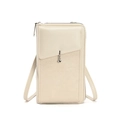 Chic beige PU leather crossbody mobile phone bag with litchi texture and metal pendant - White
