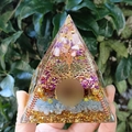 8cm Orgone Pyramid with Amethyst Tree of Life and Blue Crystal base decor - 8cm / Pink Purple Tree Blue Crystal