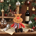 Plush Christmas reindeer hanging ornament with brown felt and red checkered scarf - Burlap Reindeer