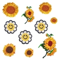 DIY sunflower embroidery patches with cute yellow smiley sun flowers for clothing repair - Sunflower Patch Set (10 Pcs)
