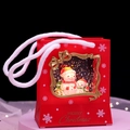 Red Christmas gift bag lamp with two snowmen and warm glowing light decoration - Handbag Style Snowman