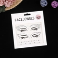 Face jewel stickers with white iridescent rhinestones on a professional display card - White Flat Rhinestone