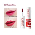 Matte lip glaze in shade 02 Peach Pink showing thin and thick application effects - 02# Peach Pink
