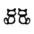 Minimalist black hollow cat stud earrings with curled tail silhouette on white background - 063 Black