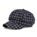 Retro grey plaid newsboy cap featuring distressed edges and classic octagonal design - M(56-58cm) / Navy Blue