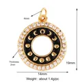 Golden pendant with black enamel moon design and white cubic zirconia accents - Hollow Moon Phases-Black