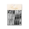 Embossed flame and bone nail art stickers in black and white with 3D relief texture - Black White Embossed Flame Bone (TO-2498)