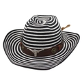 Chapeau de cowboy en paille rayé noir et blanc avec décoration tête de taureau argent - Taille unique / Noir Blanc Avec Corde à Vent [Tête de Boeuf Marron]