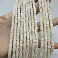 Perles carrées en pierre naturelle blanc crème avec texture marbrée authentique - 4x4mm (Environ 38cm Fil) / Pierre fossile blanche