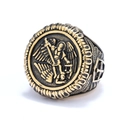 Anello con sigillo vintage Arcangelo Michele in acciaio inossidabile con rilievo - US 7 / Oro