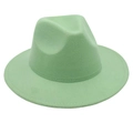 Close-up of mint green wool fedora showing fine stitching and wide brim detail - One Size / Green