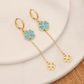 Detail of gold clover earrings with blue marble stone dangling on white ceramic plate - Clover Style (3#)