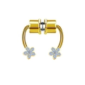 Detail of magnetic nose ring with gold finish and light blue flowers with rhinestones - Gold Blue Flower Rhinestone (#16)