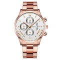 Fashion business men's quartz watch in rose gold with calendar and white dial - White Dial Rose Gold Hands Rose Gold Band (Fork End)