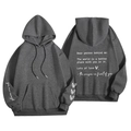 Felpa con cappuccio grigio scuro con stampe a cuore e slogan su maniche e schiena - S / Tops / grigio scuro