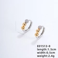 Silver twist hoop earrings featuring micro-set zircon and golden beads, model E01513-8 - Two-tone Round Bead Style