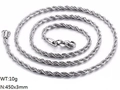 3mm silver rope chain necklace in titanium steel with lobster clasp 450mm length - 3mm-45cm(KN107627-K)