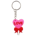 Pink heart-shaped PVC keychain with red LOVE lettering and silver metal ring - LOVE Heart