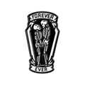 Gothic skull coffin enamel pin with Forever Ever text in black and white finish - Forever Ever Coffin