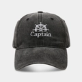 Vintage washed charcoal baseball cap featuring white Captain embroidery and anchor motif - Adjustable / Black