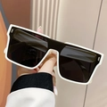 Oversized black and white frame sunglasses with metal rivet accents and dark lenses - White Frame Dark Grey Lens