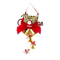 Red velvet bow Christmas tree ornament with golden bells and Santa Claus detail - 20cm / Gold